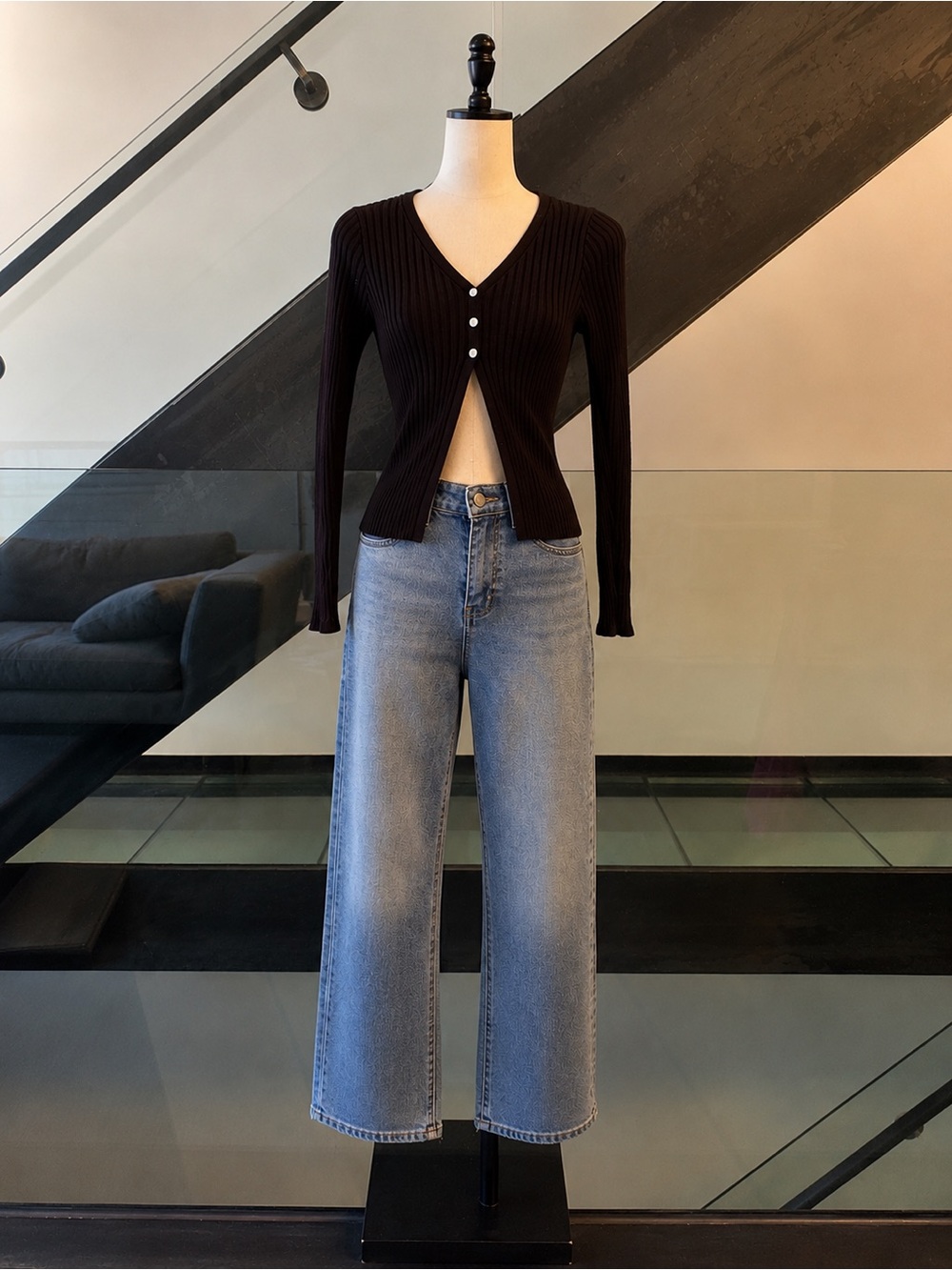 Commense Fitted Split Knit Cardigan